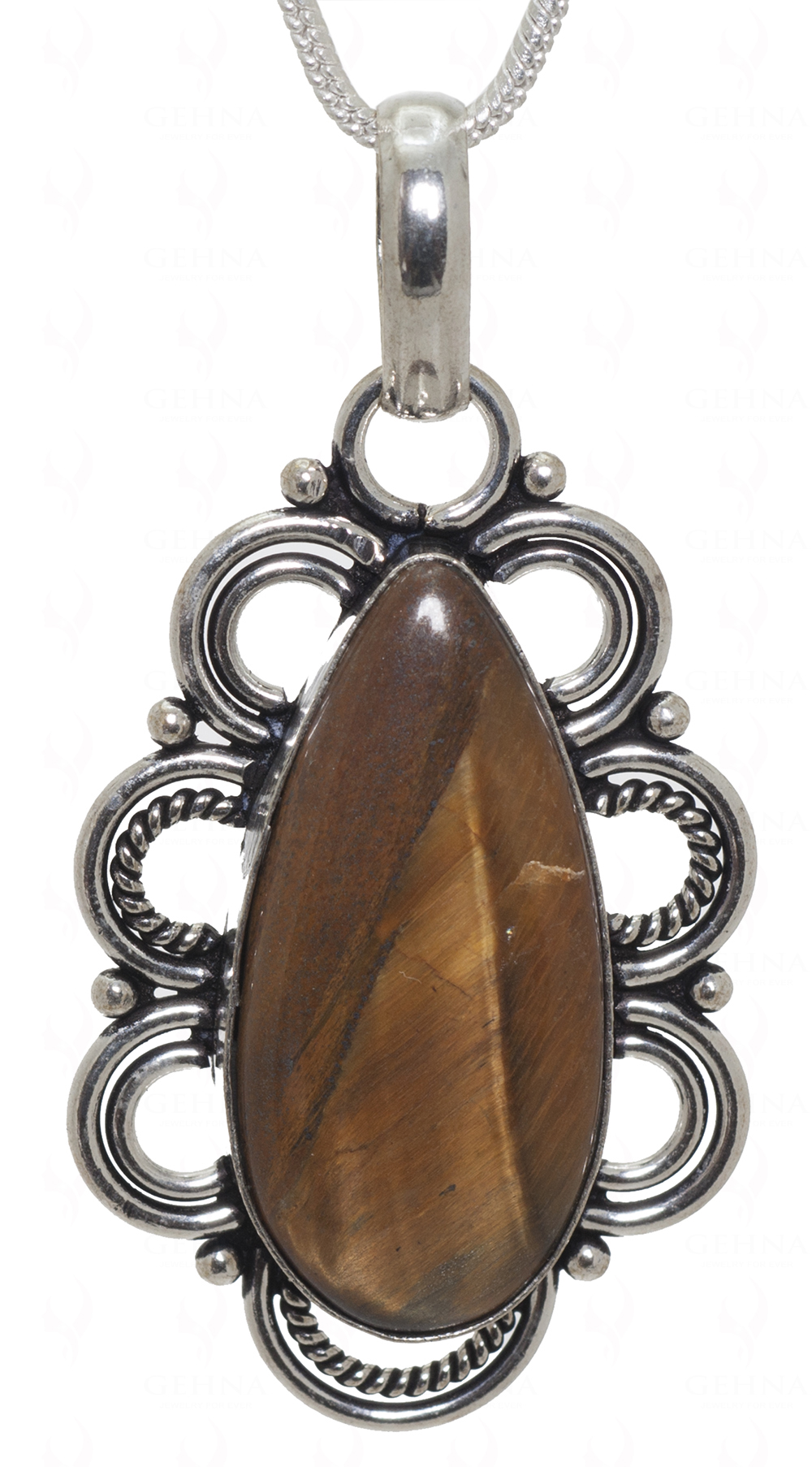 Tiger’S Eye Gemstone Pendant In.925 Sterling Overlay Silver GP3417
