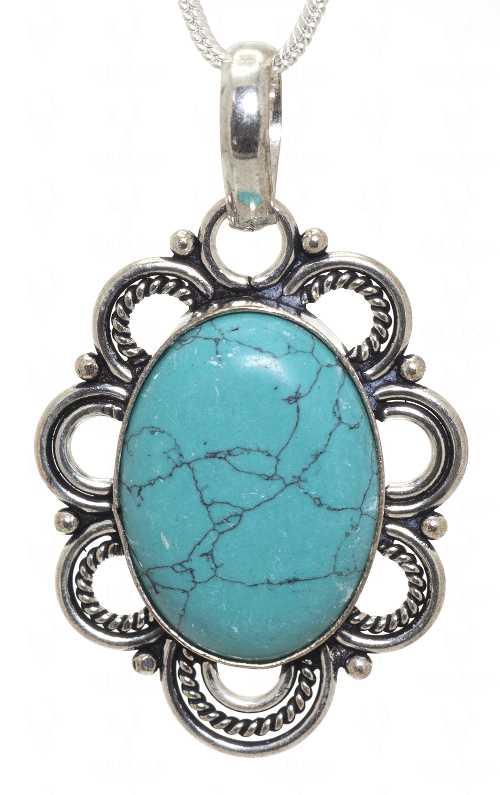 Turquoise Gemstone Pendant In.925 Sterling Overlay Silver GP3421