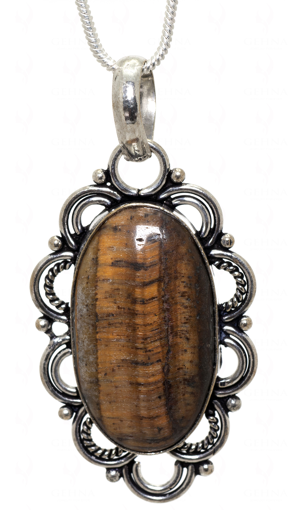 Tigers Eye Gemstone Pendant In.925 Sterling Overlay Silver GP3467