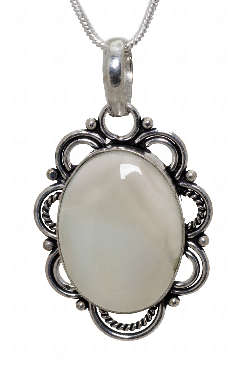 Milky Onyx Gemstone Pendant In.925 Sterling Overlay Silver GP3469
