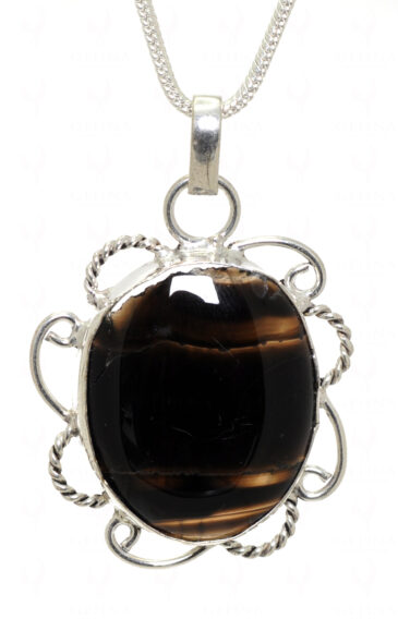 Brown Onyx Gemstone Pendant In.925 Sterling Overlay Silver GP3487