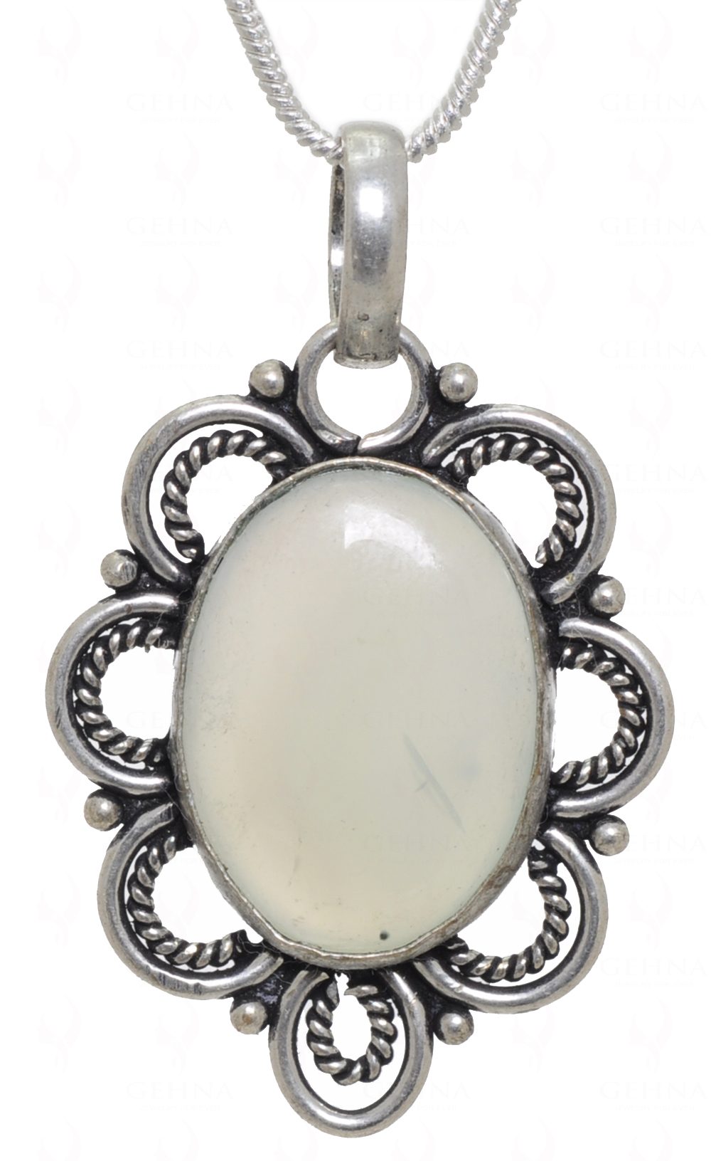 Milky Onyx Gemstone Pendant In.925 Sterling Overlay Silver GP3488