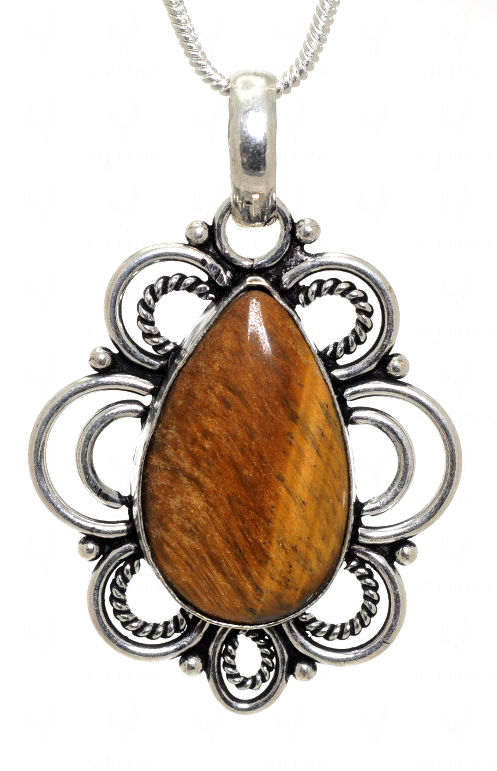 Tiger’S Eye Gemstone Pendant In.925 Sterling Overlay Silver GP3497