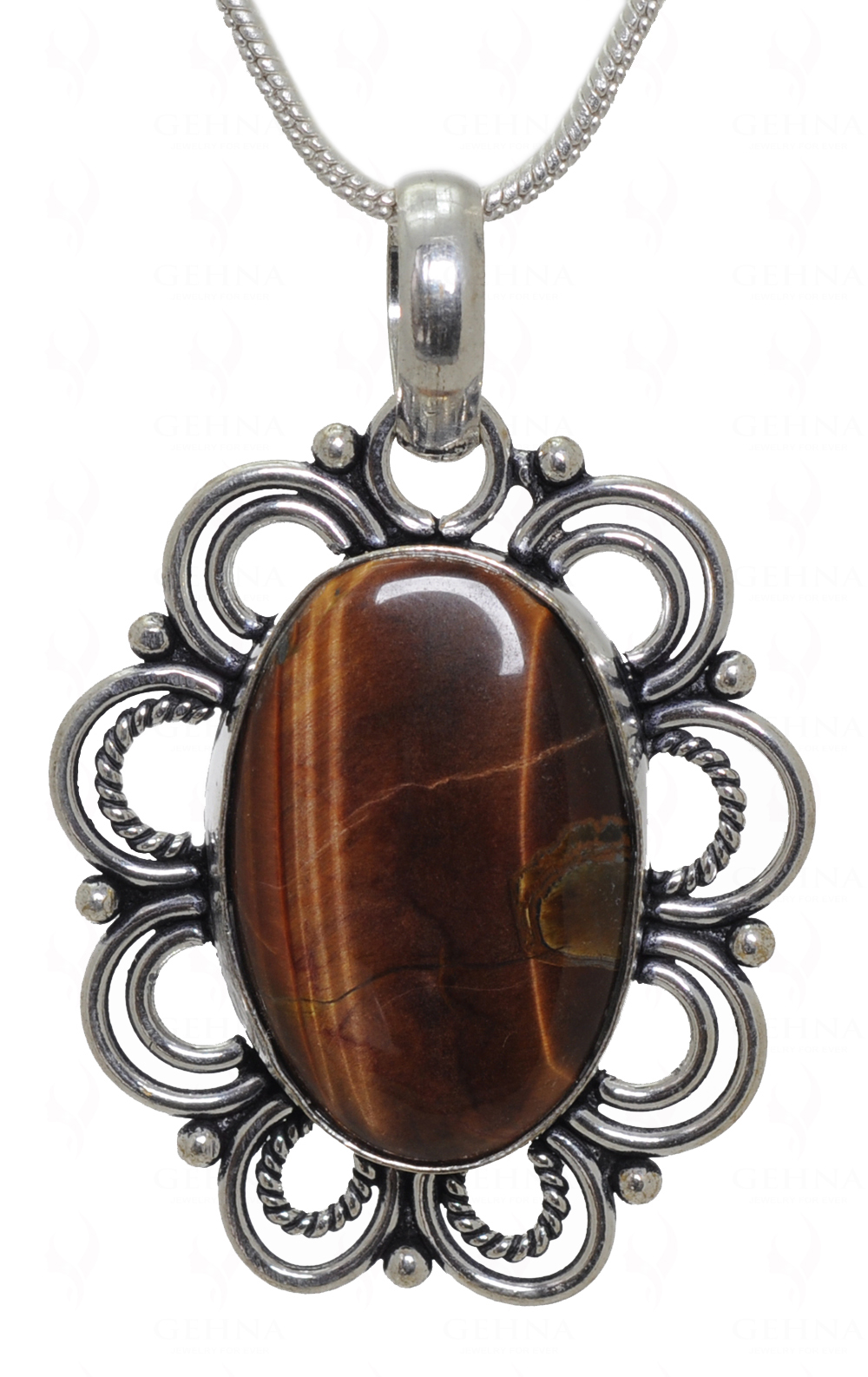Tiger’S Eye Gemstone Pendant In.925 Sterling Overlay Silver GP3507