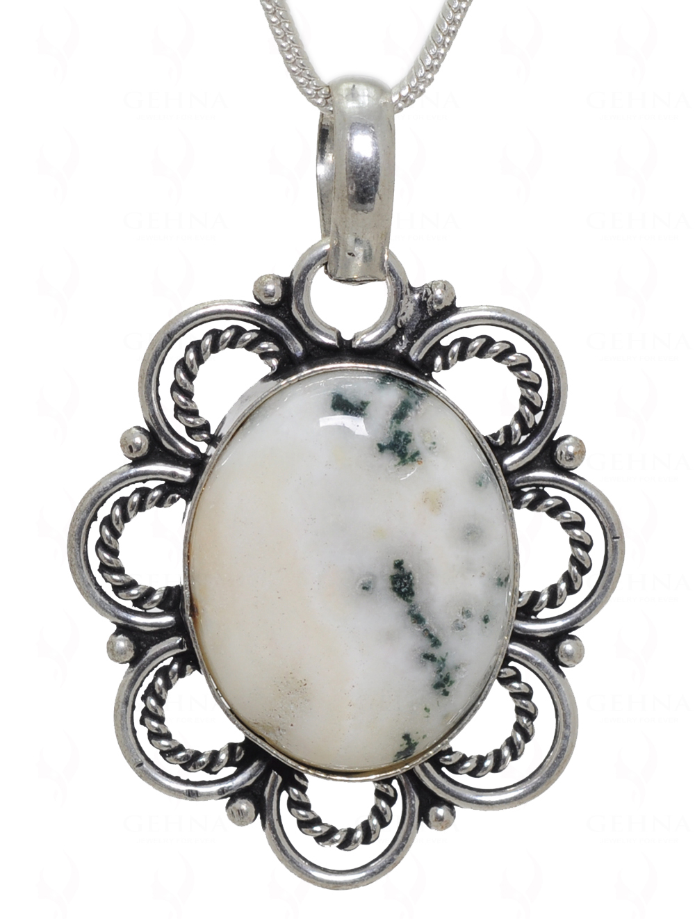 Moss Agate Gemstone Pendant In.925 Sterling Overlay Silver GP3535