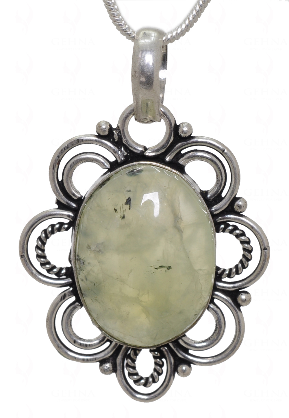 Green Prehnite Gemstone Pendant In.925 Sterling Overlay Silver GP3542