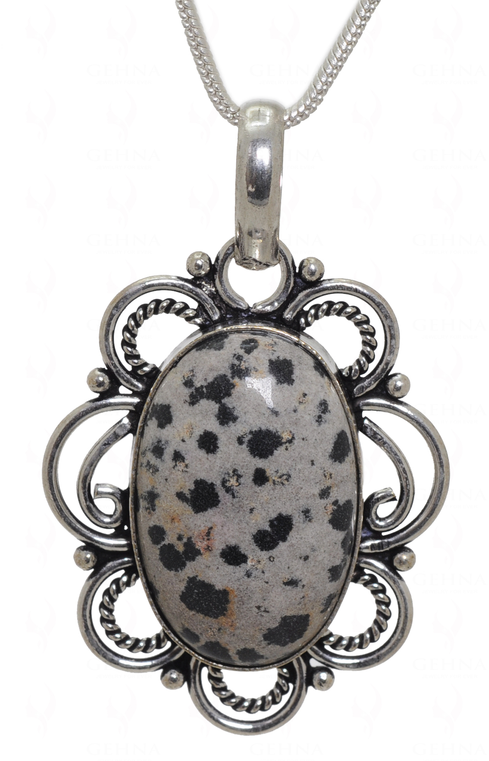 Dalmatian Jasper Gemstone Pendant In.925 Sterling Overlay Silver GP3544