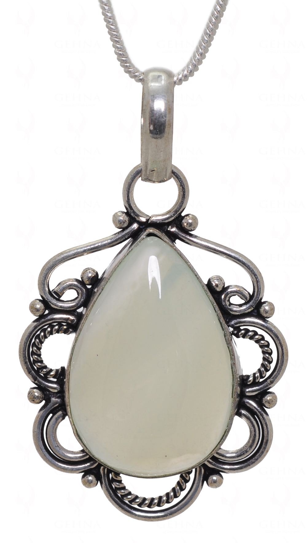 Milky Onyx Gemstone Pendant In.925 Sterling Overlay Silver GP3545