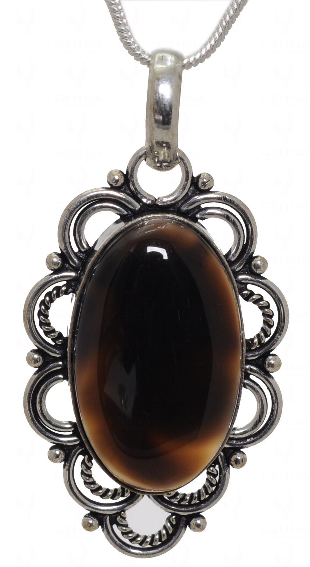 Black Onyx Gemstone Pendant In.925 Sterling Overlay Silver GP3546