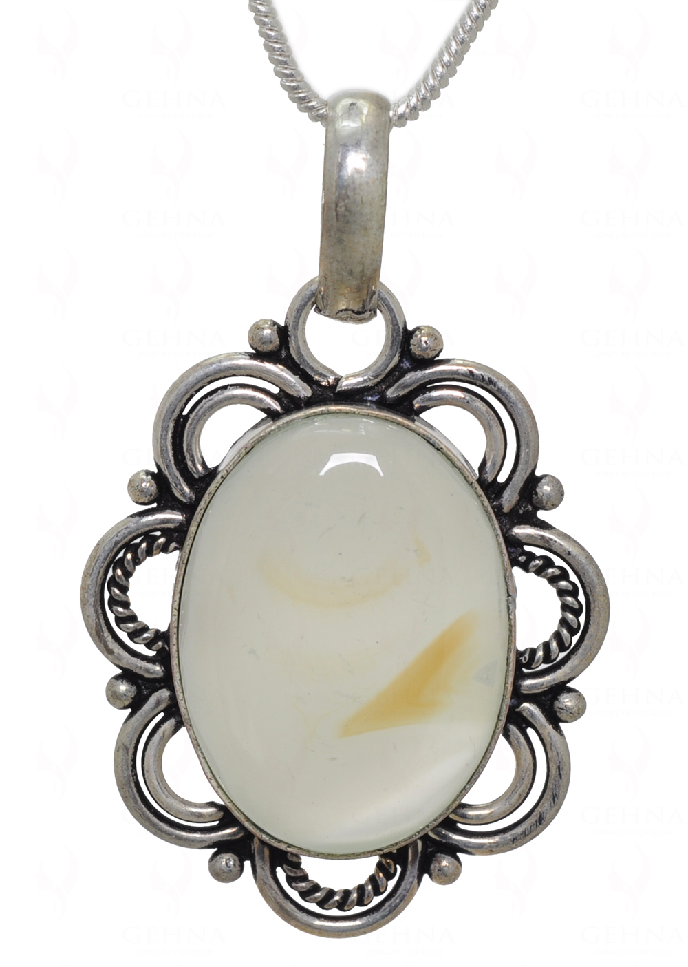 Milky Onyx Gemstone Pendant In.925 Sterling Overlay Silver GP3552