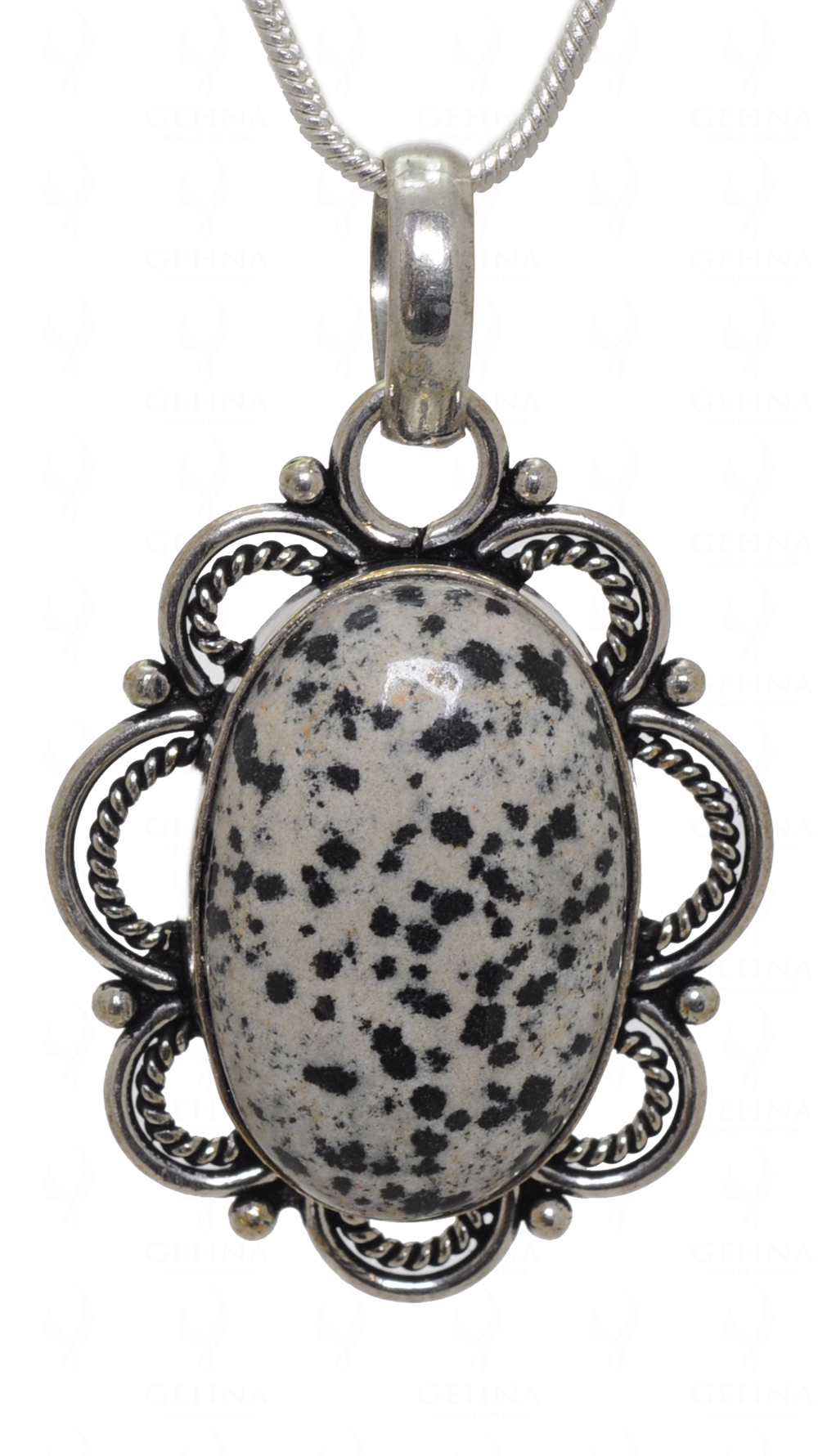 Dalmatian Jasper Gemstone Pendant In.925 Sterling Overlay Silver GP3555