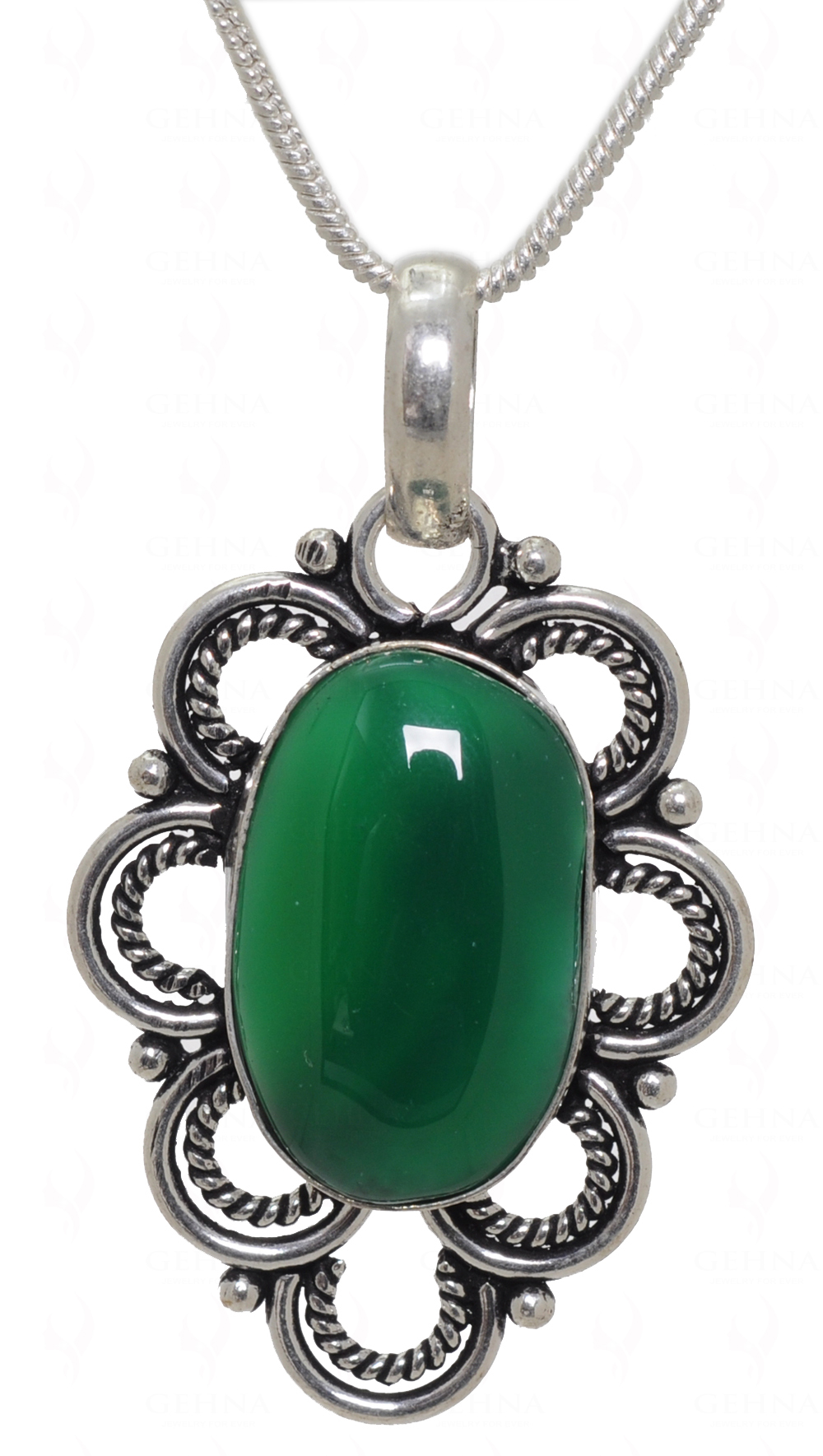 Green Jade Gemstone Pendant In.925 Sterling Overlay Silver GP3558