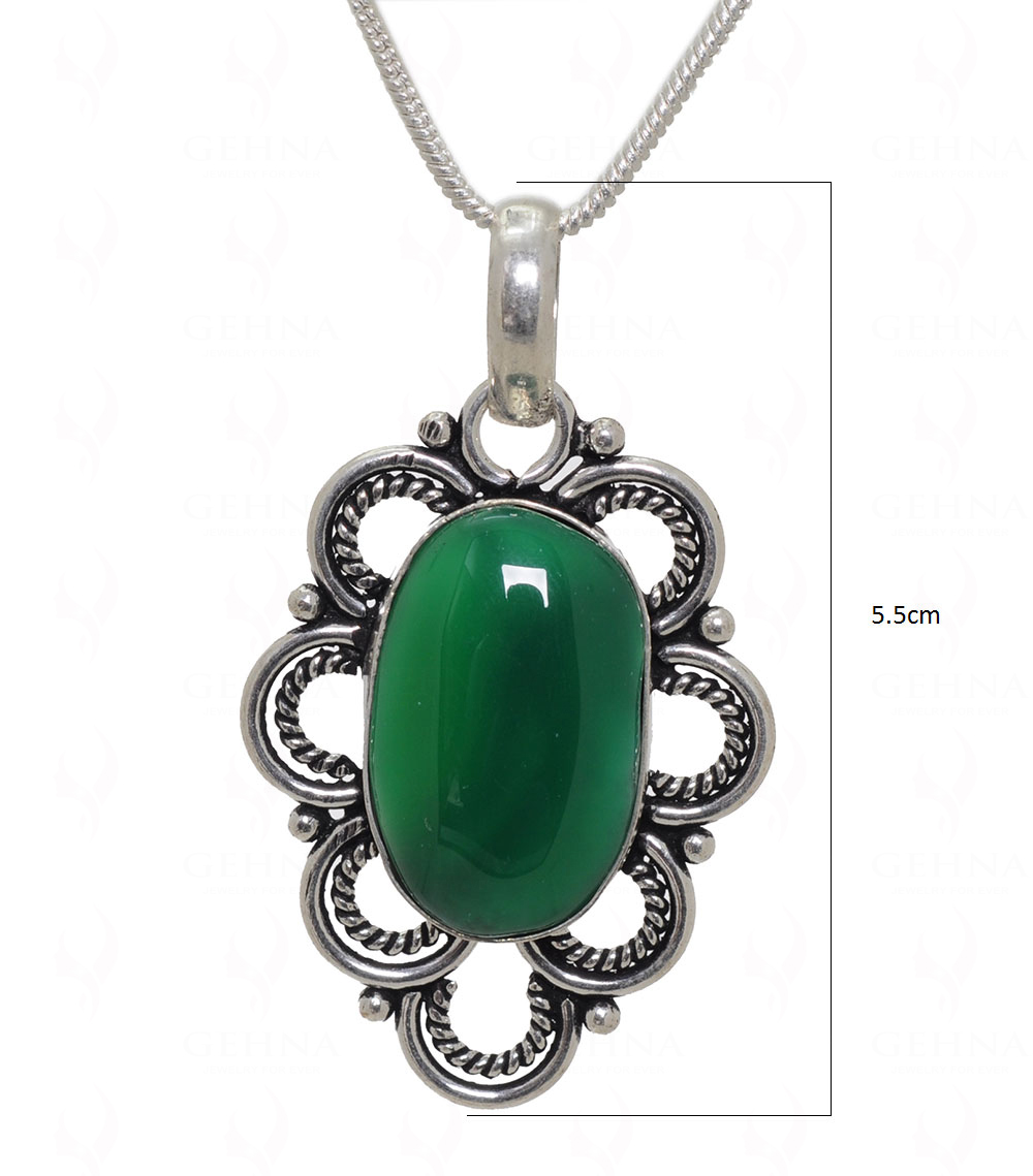 Green Jade Gemstone Pendant In.925 Sterling Overlay Silver GP3558