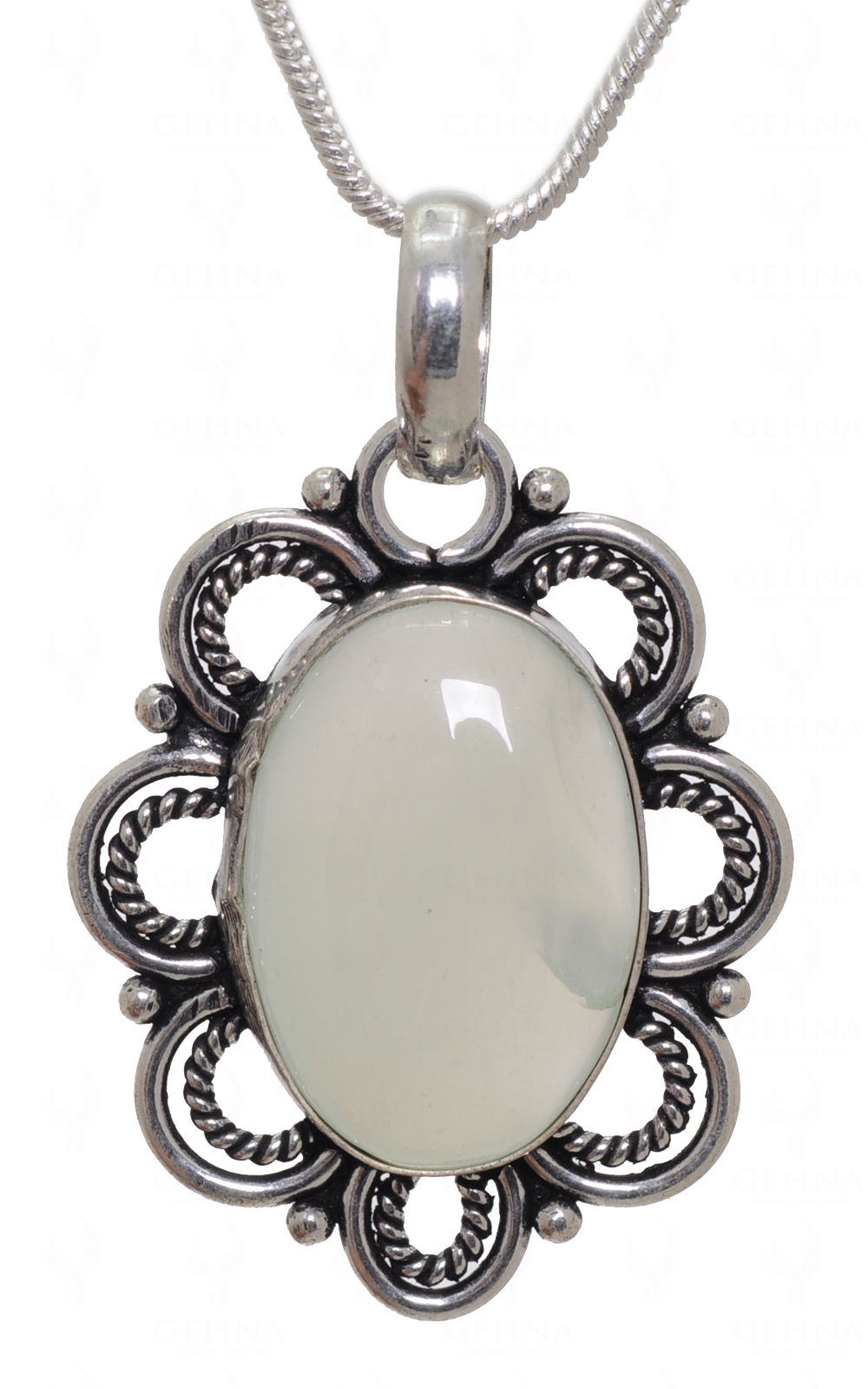 Milky Onyx Gemstone Pendant In.925 Sterling Overlay Silver GP3582