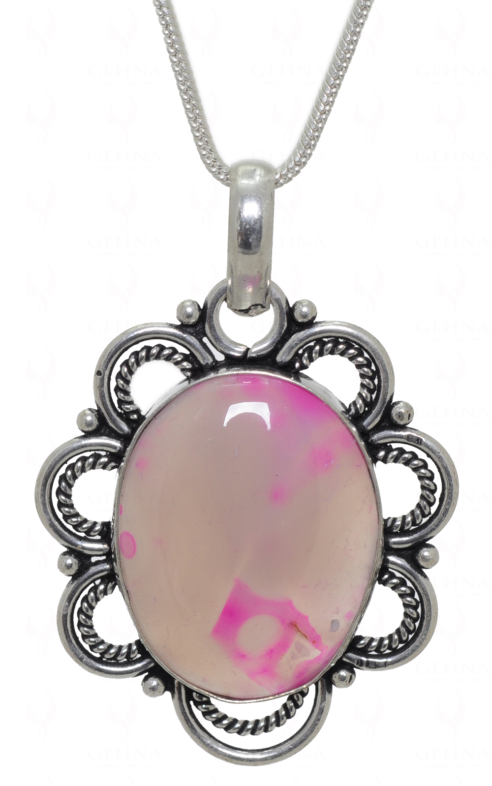 Pink Onyx Gemstone Pendant In.925 Sterling Overlay Silver GP3595