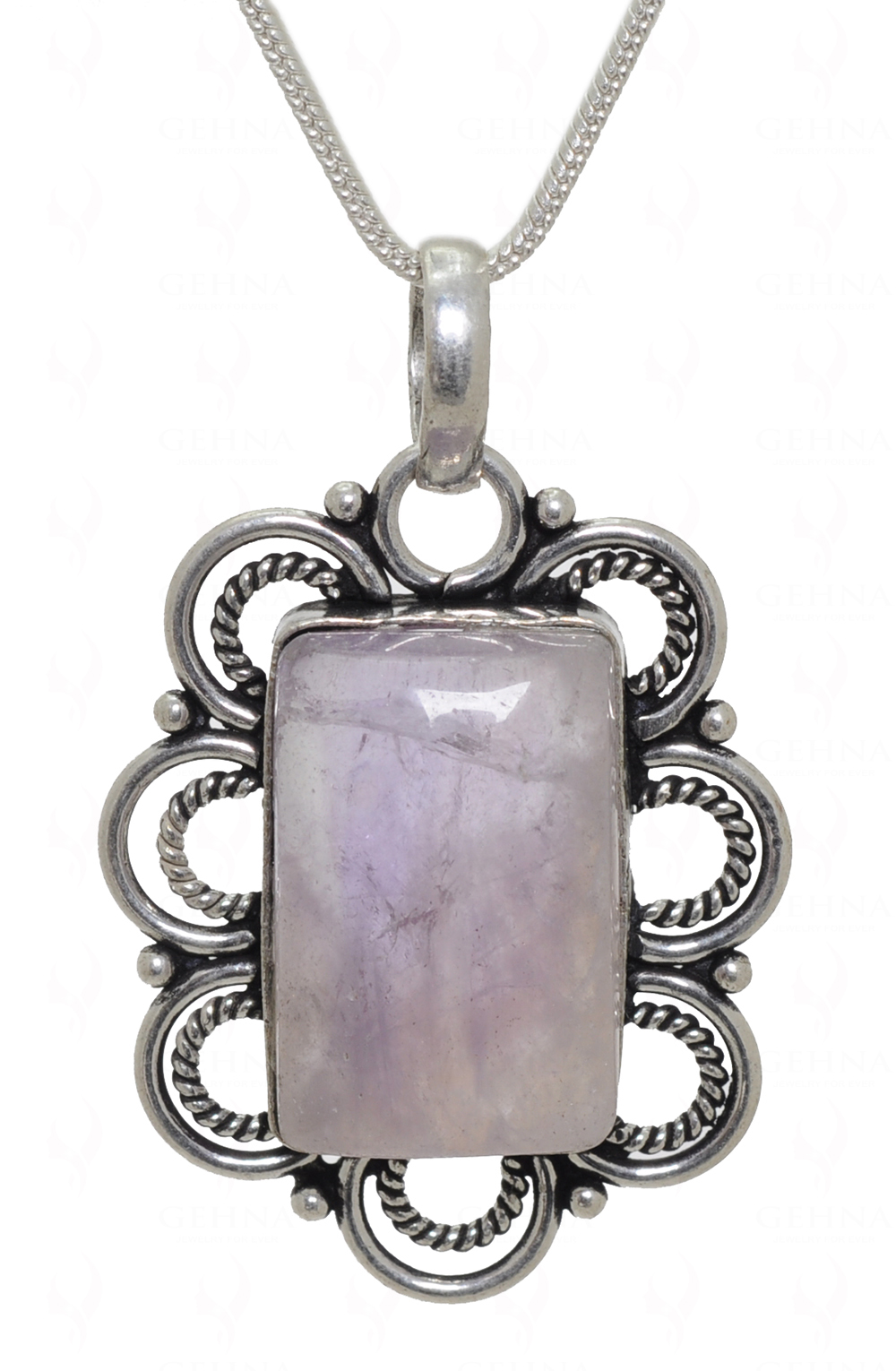 Amethyst Gemstone Studded Pendant In.925 Silver Overlay GP3602