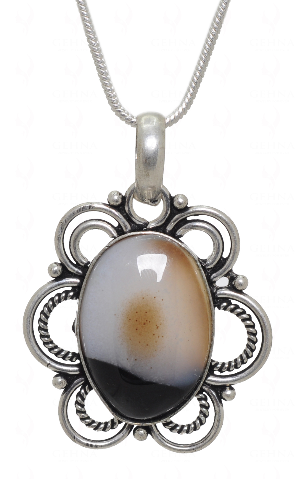 Onyx Gemstone Studded Pendant In.925 Silver Overlay GP3603