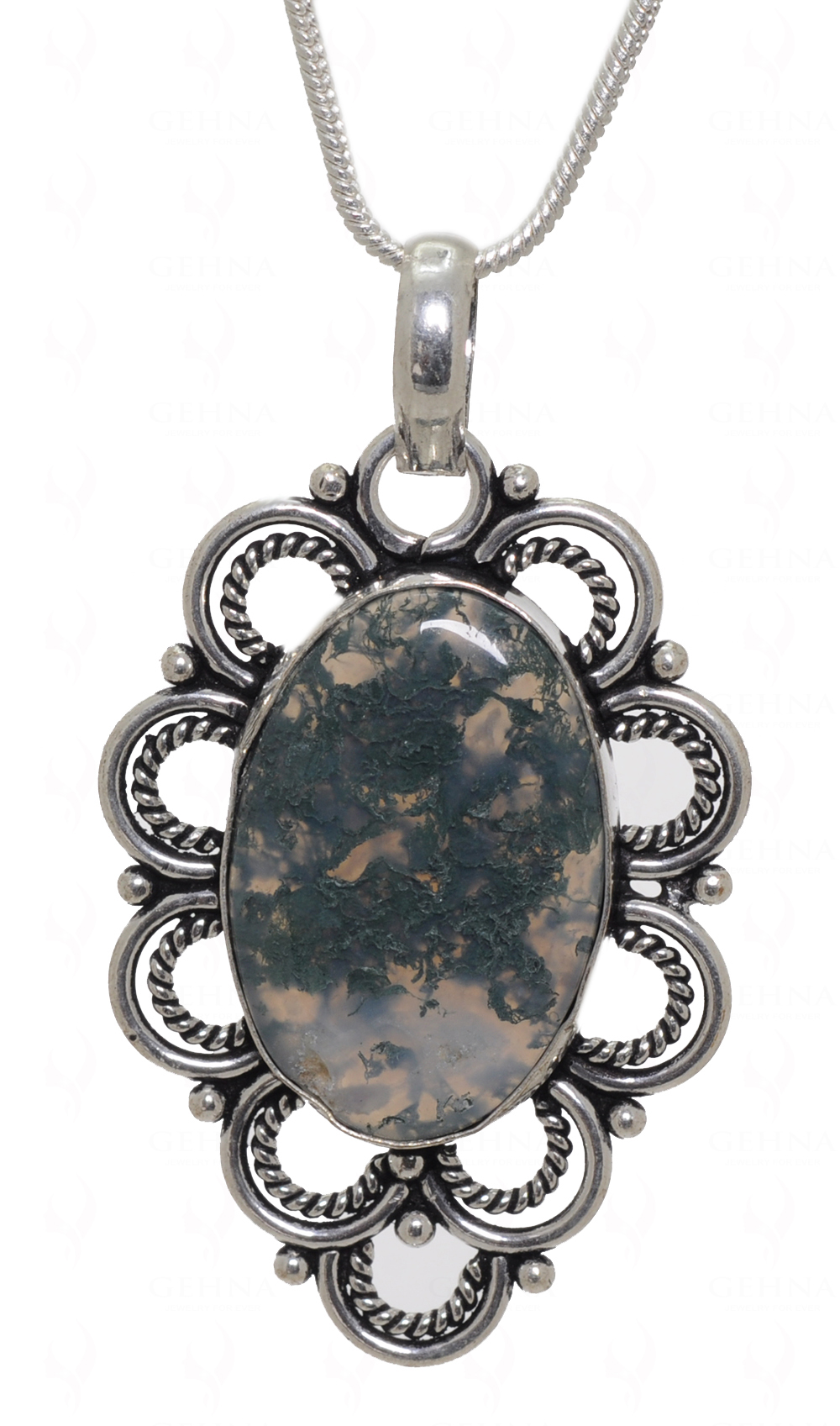 Tree Agate Gemstone Studded Pendant In.925 Silver Overlay GP3605