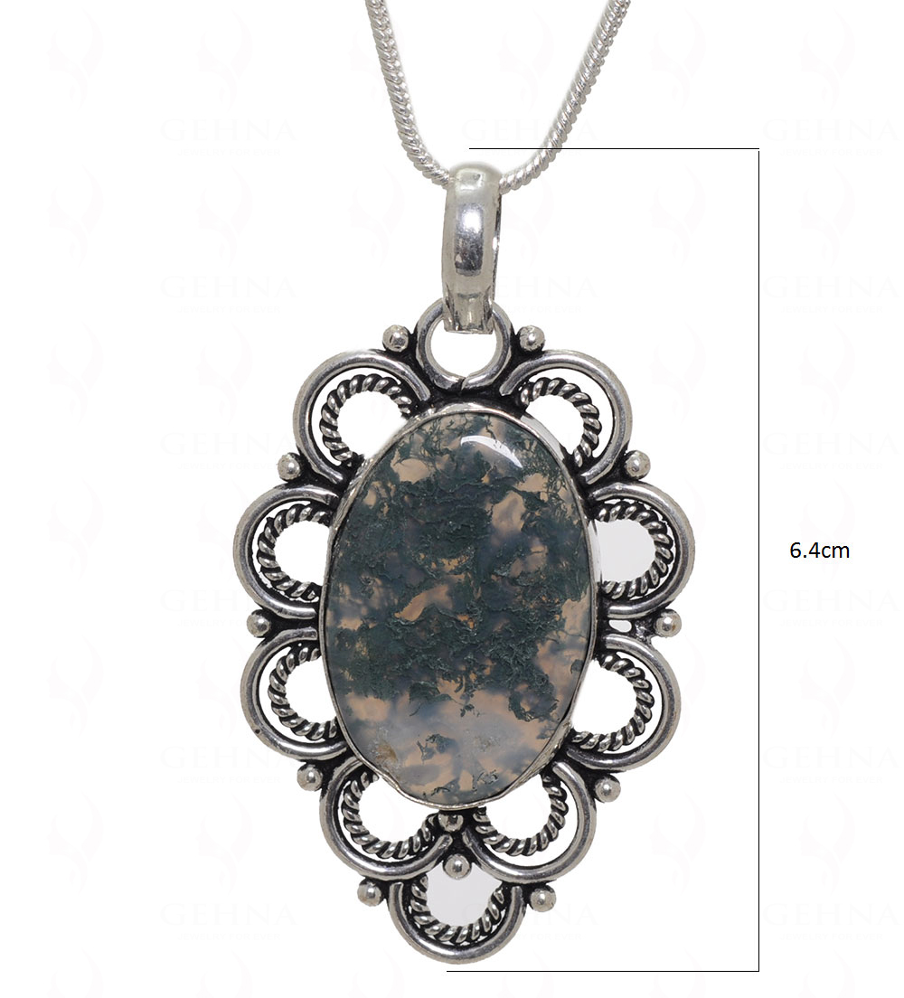 Tree Agate Gemstone Studded Pendant In.925 Silver Overlay GP3605
