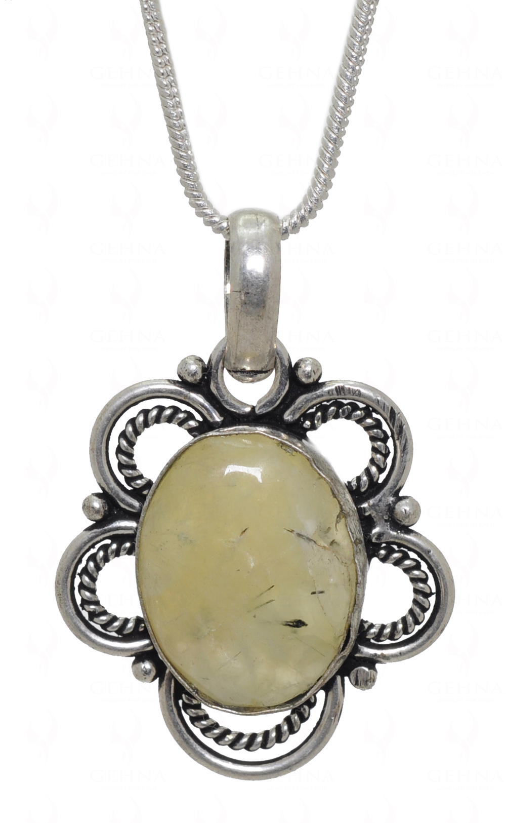 Yellow Prehnite Gemstone Studded Pendant In.925 Silver Overlay GP3607