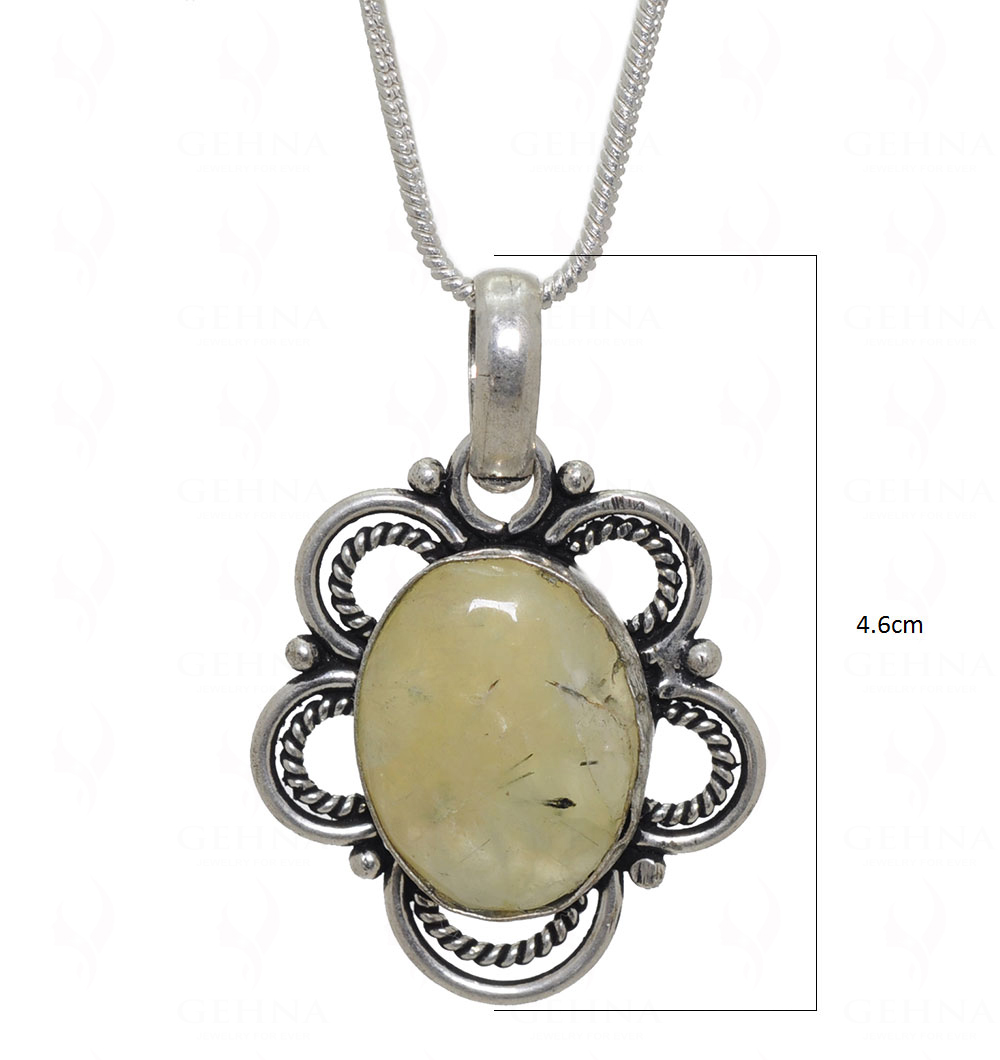 Yellow Prehnite Gemstone Studded Pendant In.925 Silver Overlay GP3607