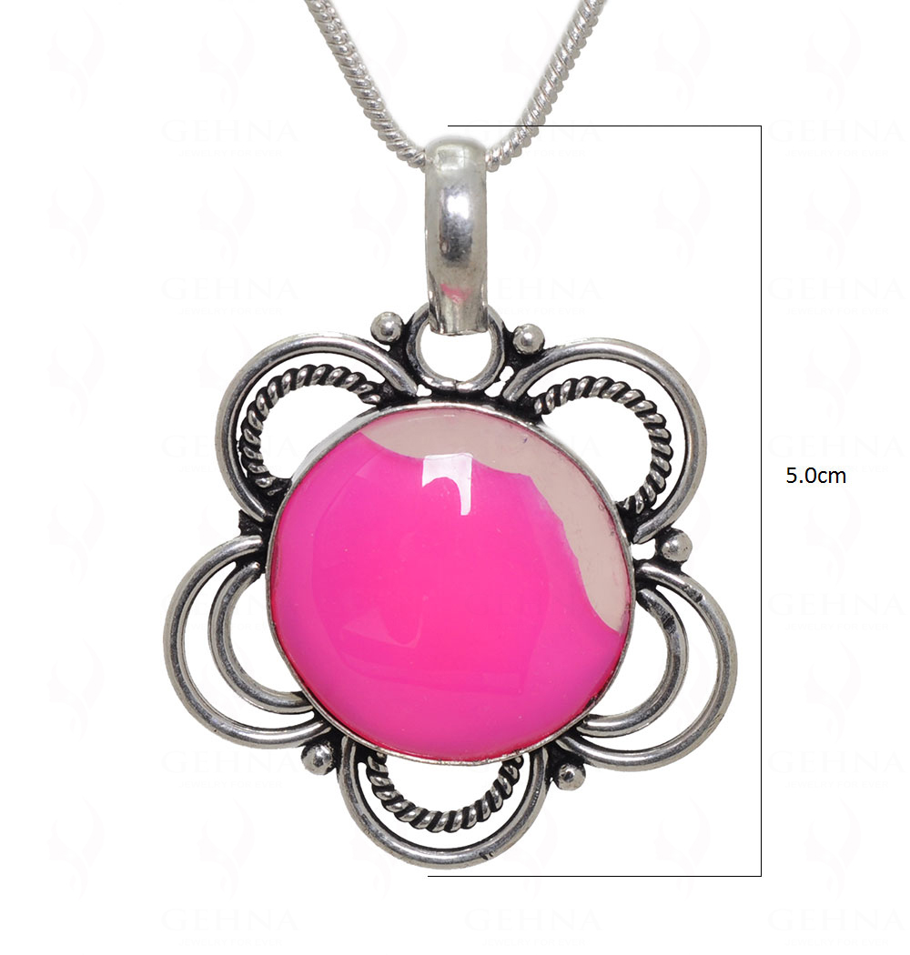 Pink Chalcedony Gemstone Studded Pendant In.925 Silver Overlay GP3623