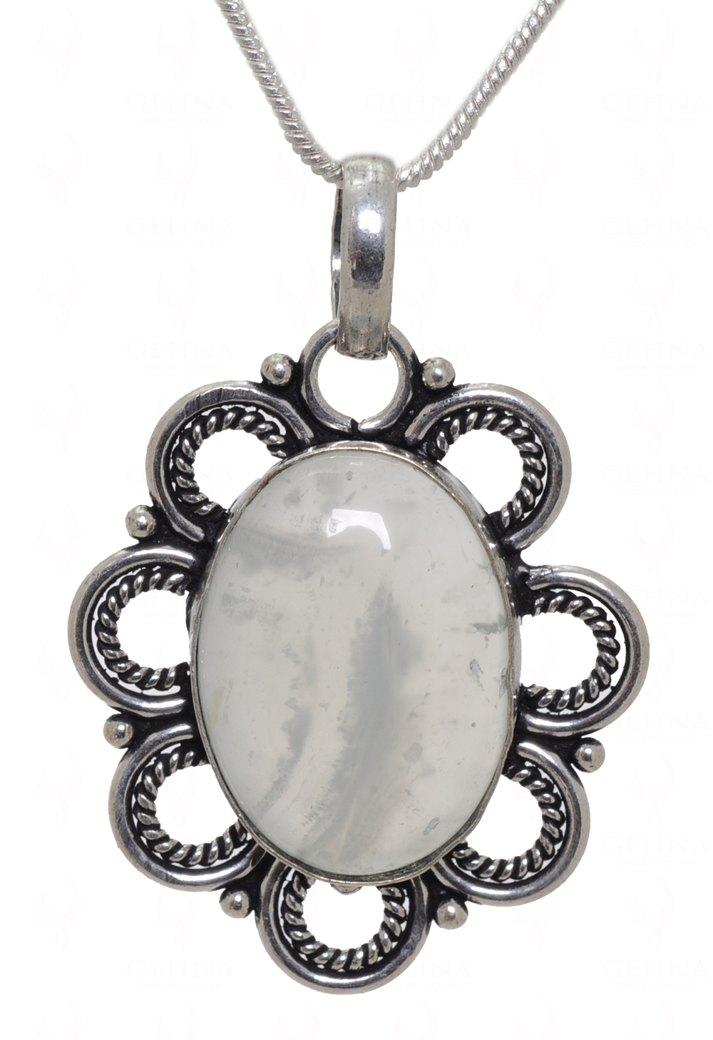 Yellow Prehnite Gemstone Studded Pendant In.925 Silver Overlay GP3624