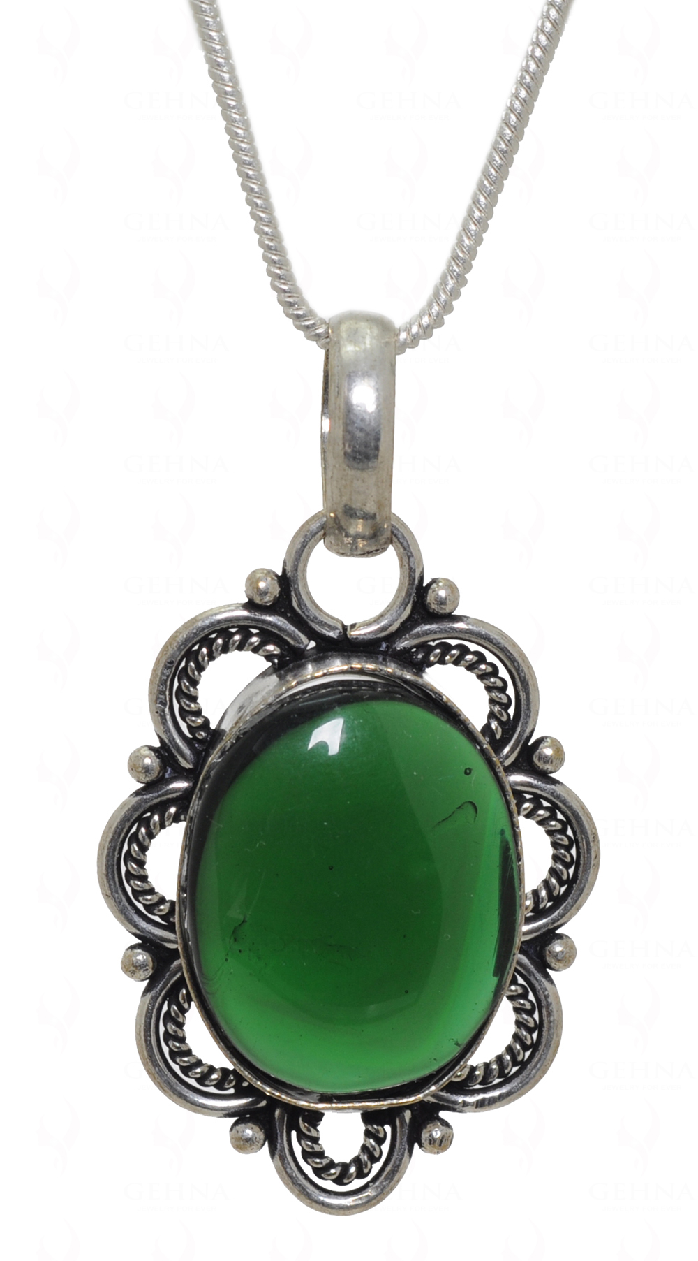 Green Onyx Gemstone Studded Pendant In.925 Silver Overlay GP3641
