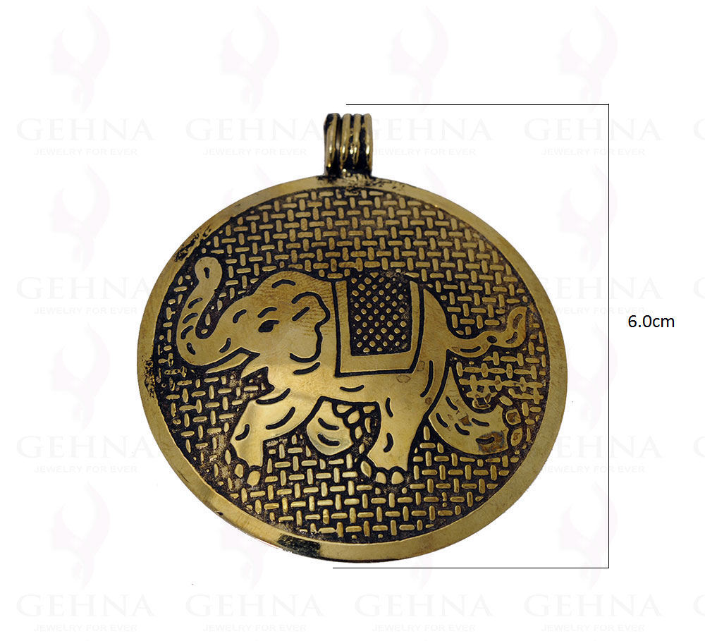 Elephant Shape Round Pendant Made In.925 Silver Overlay GP3643