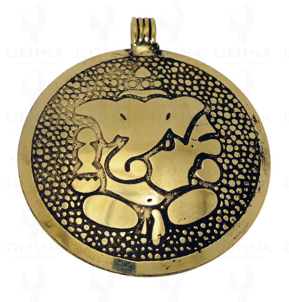 Ganesh God Shape Round Pendant Made In.925 Silver Overlay GP3645