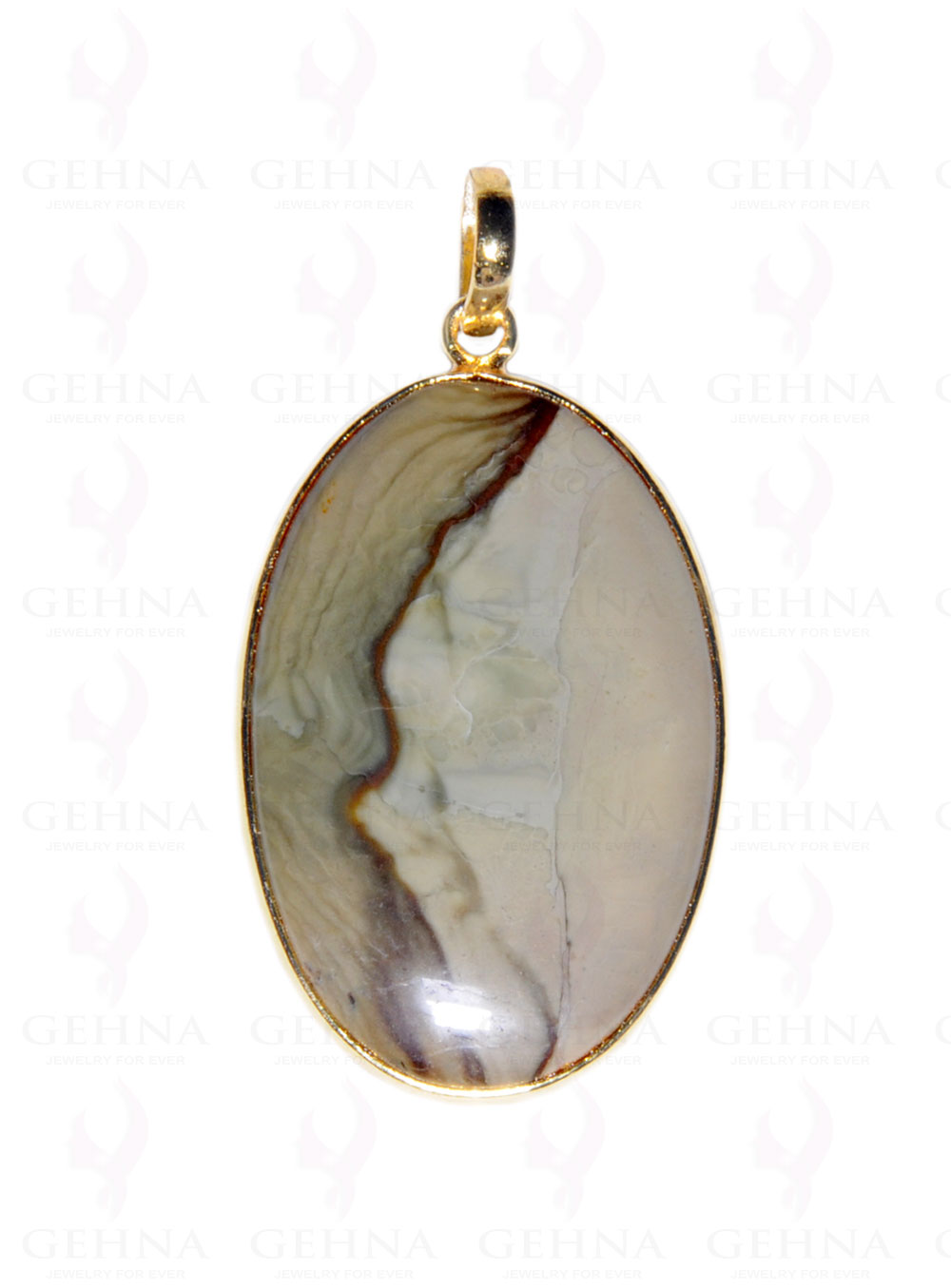 Creek Jasper Gemstone Studded Pendant In.925 Silver Overlay GP3653