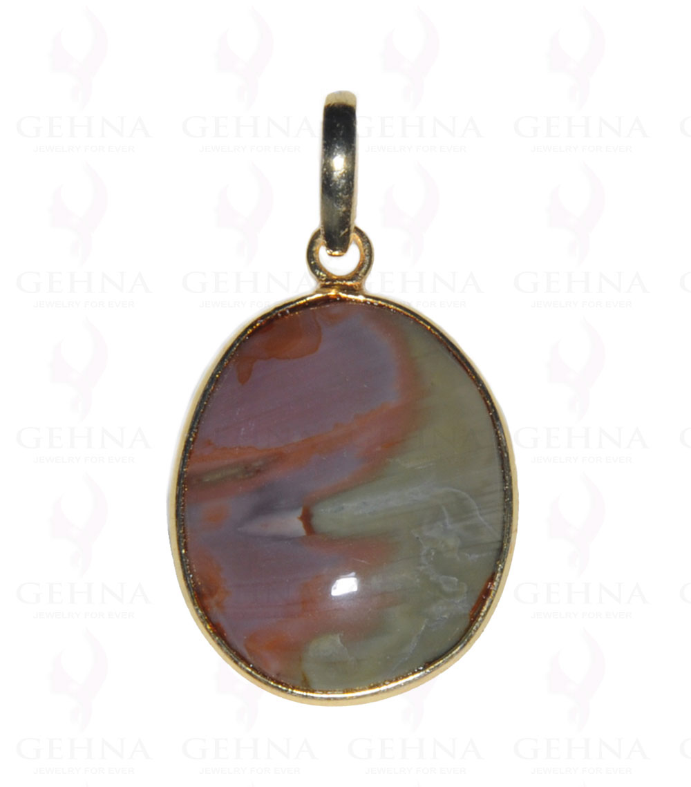 Jasper Gemstone Studded Pendant In.925 Silver Overlay GP3687