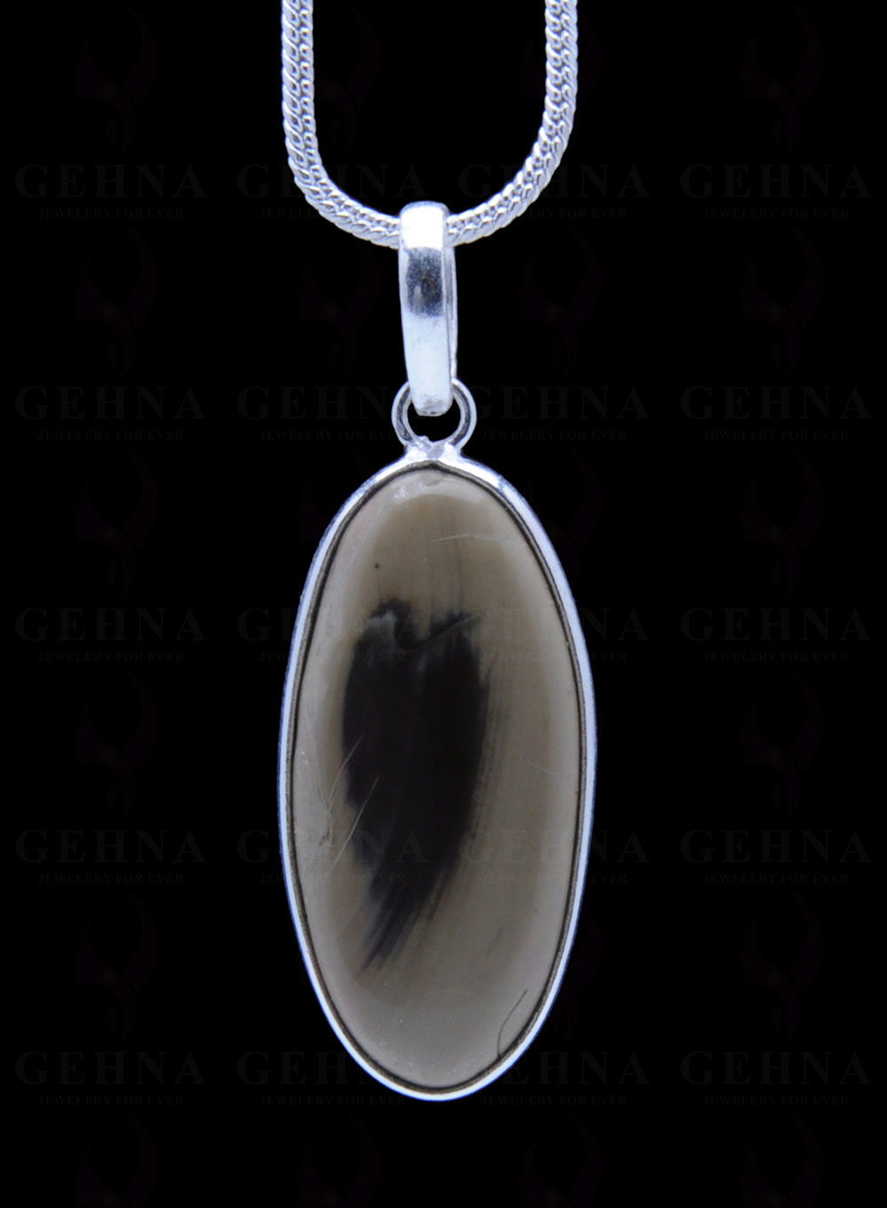 Creek Jasper Gemstone Studded Pendant In.925 Silver Overlay GP3732