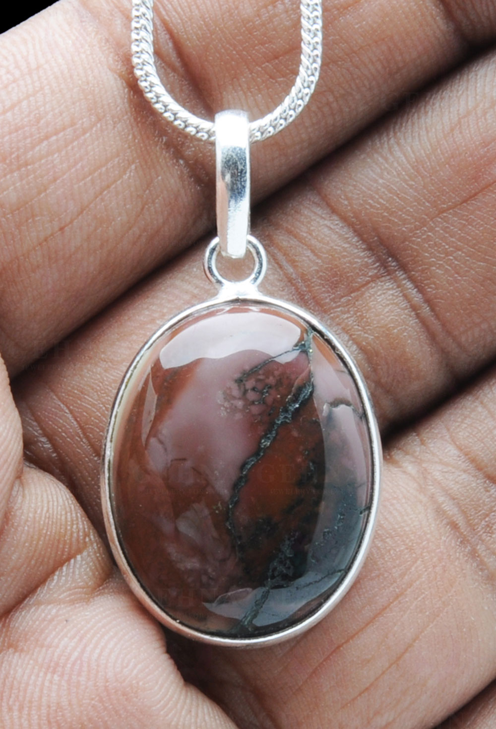 Creek Jasper Gemstone Studded Pendant In.925 Silver Overlay GP3740