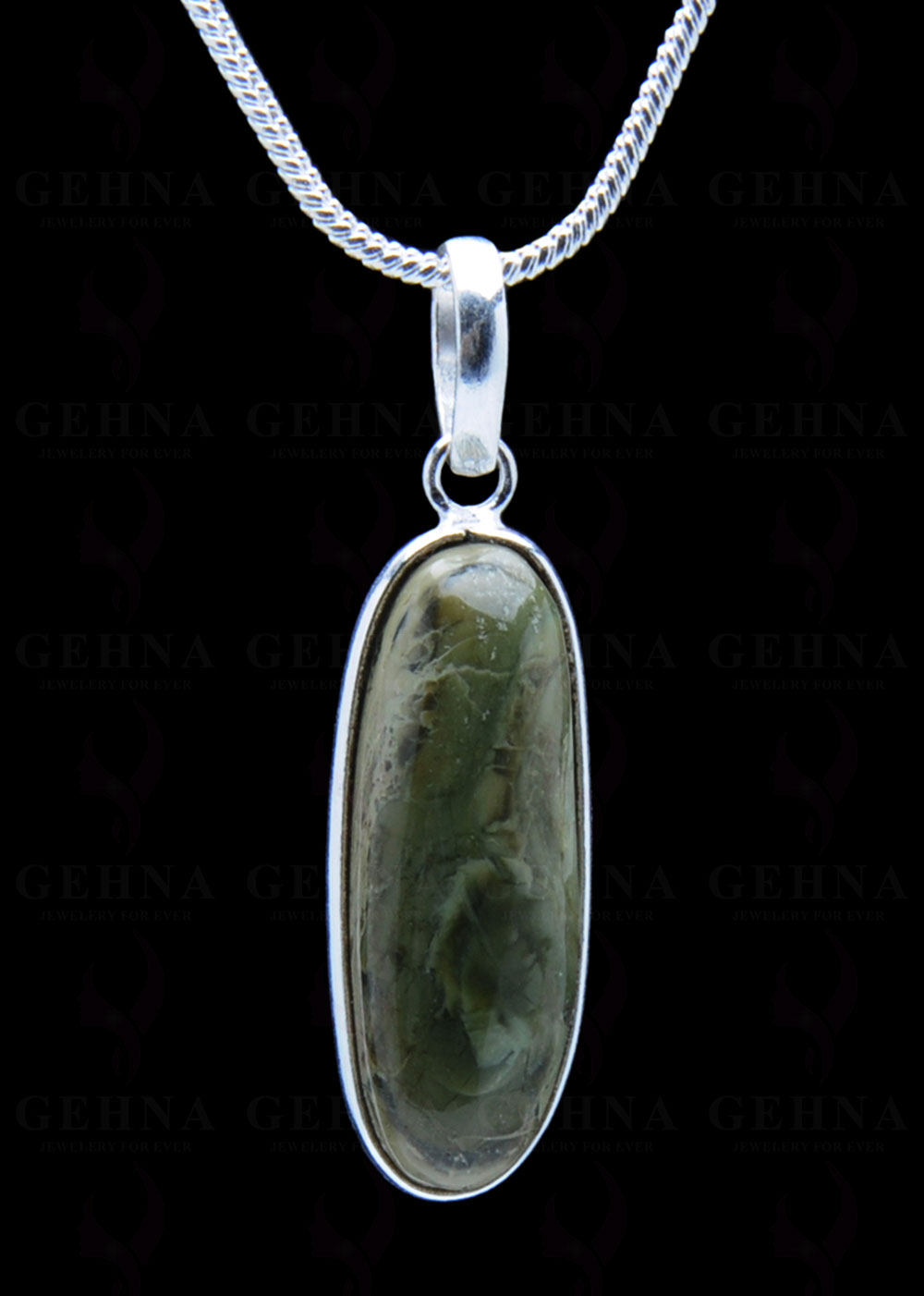 Creek Jasper Gemstone Studded Pendant In.925 Silver Overlay GP3748