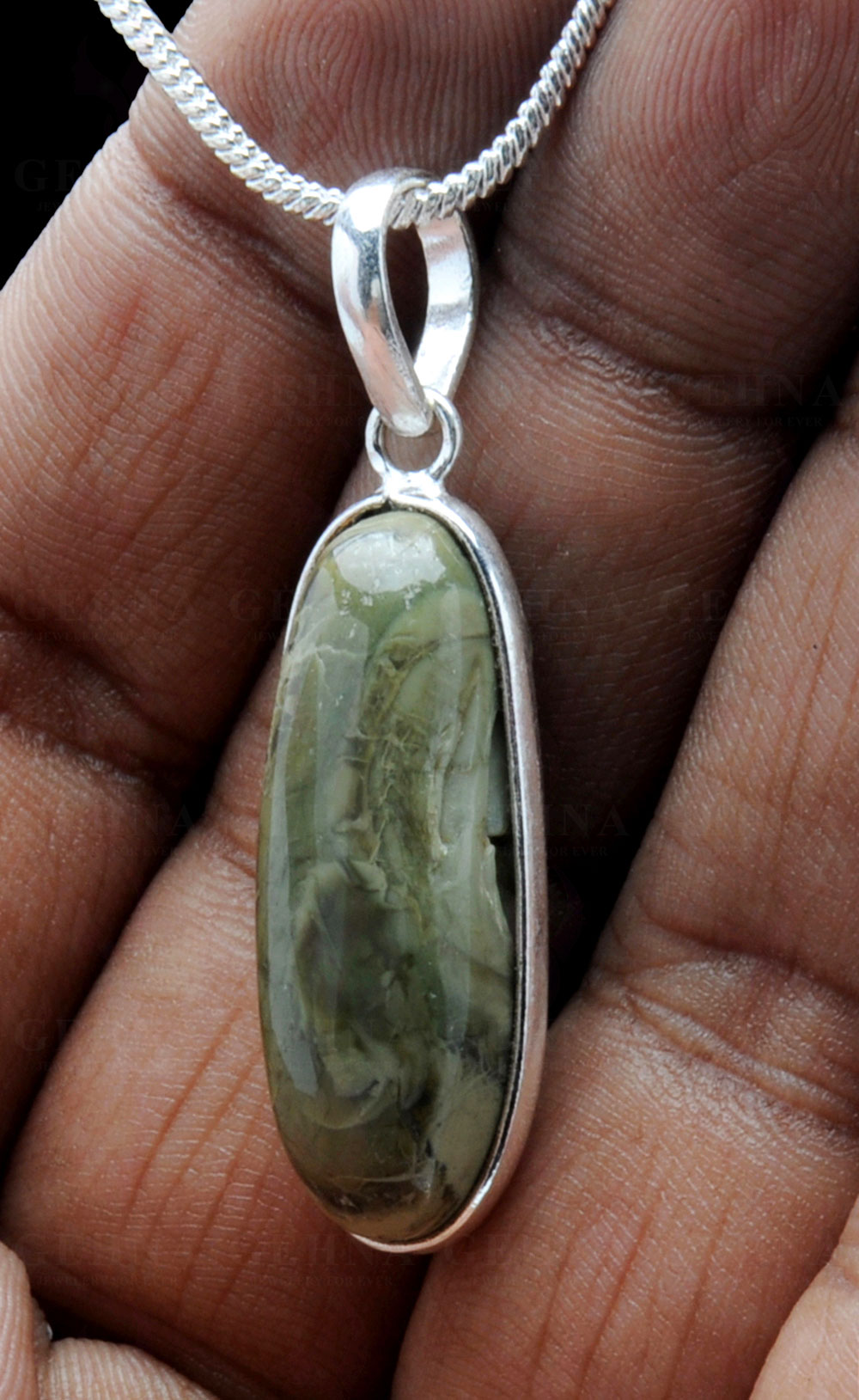 Creek Jasper Gemstone Studded Pendant In.925 Silver Overlay GP3748