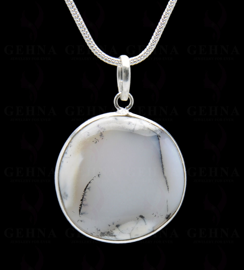 Dendritic Agate Gemstone Studded Pendant In.925 Silver Overlay GP3749