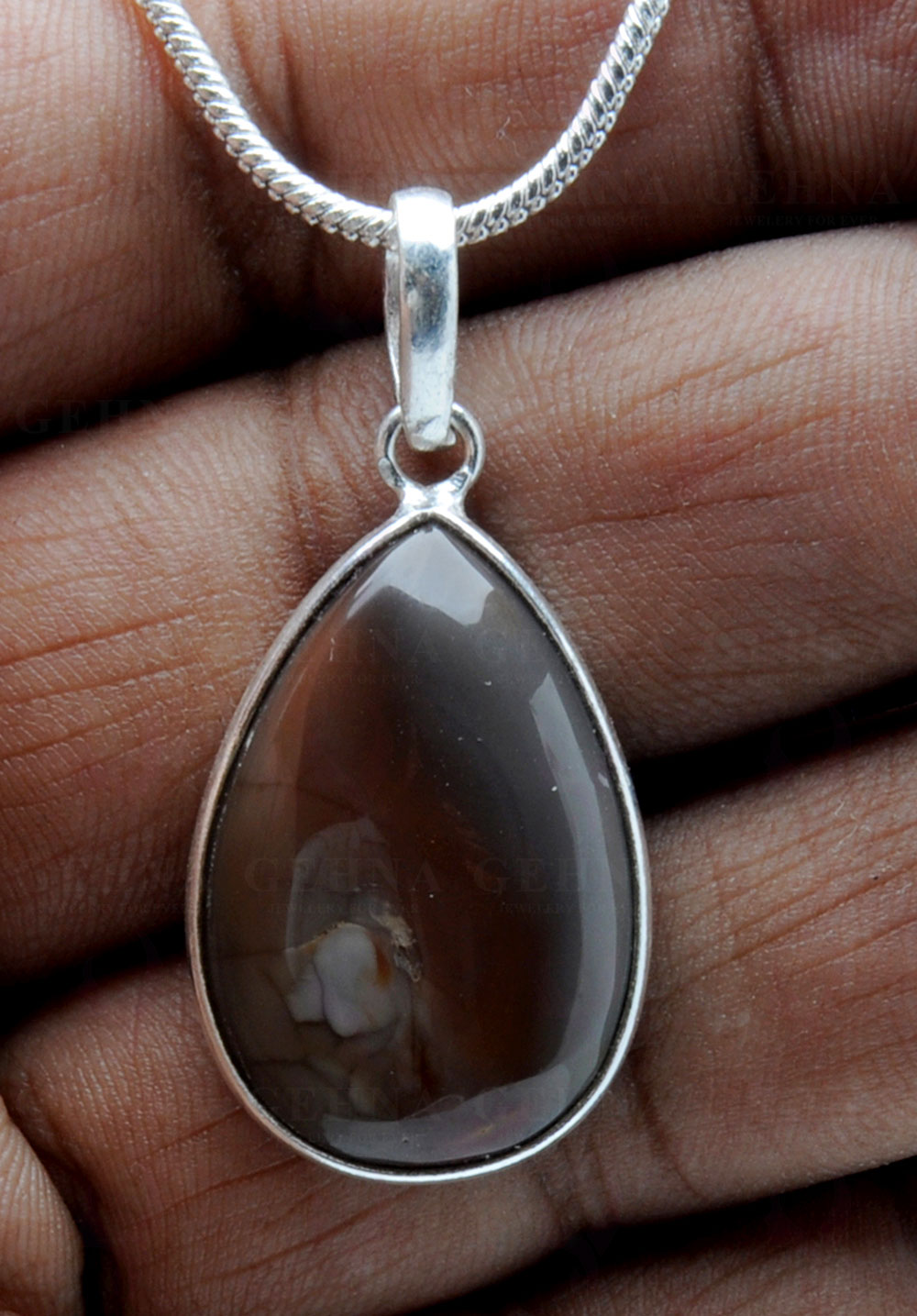 Creek Jasper Gemstone Studded Pendant In.925 Silver Overlay GP3751