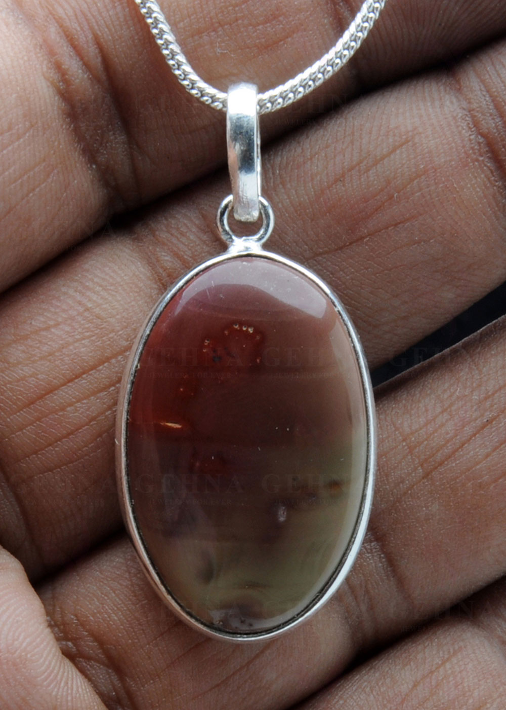 Creek Jasper Gemstone Studded Pendant In.925 Silver Overlay GP3752