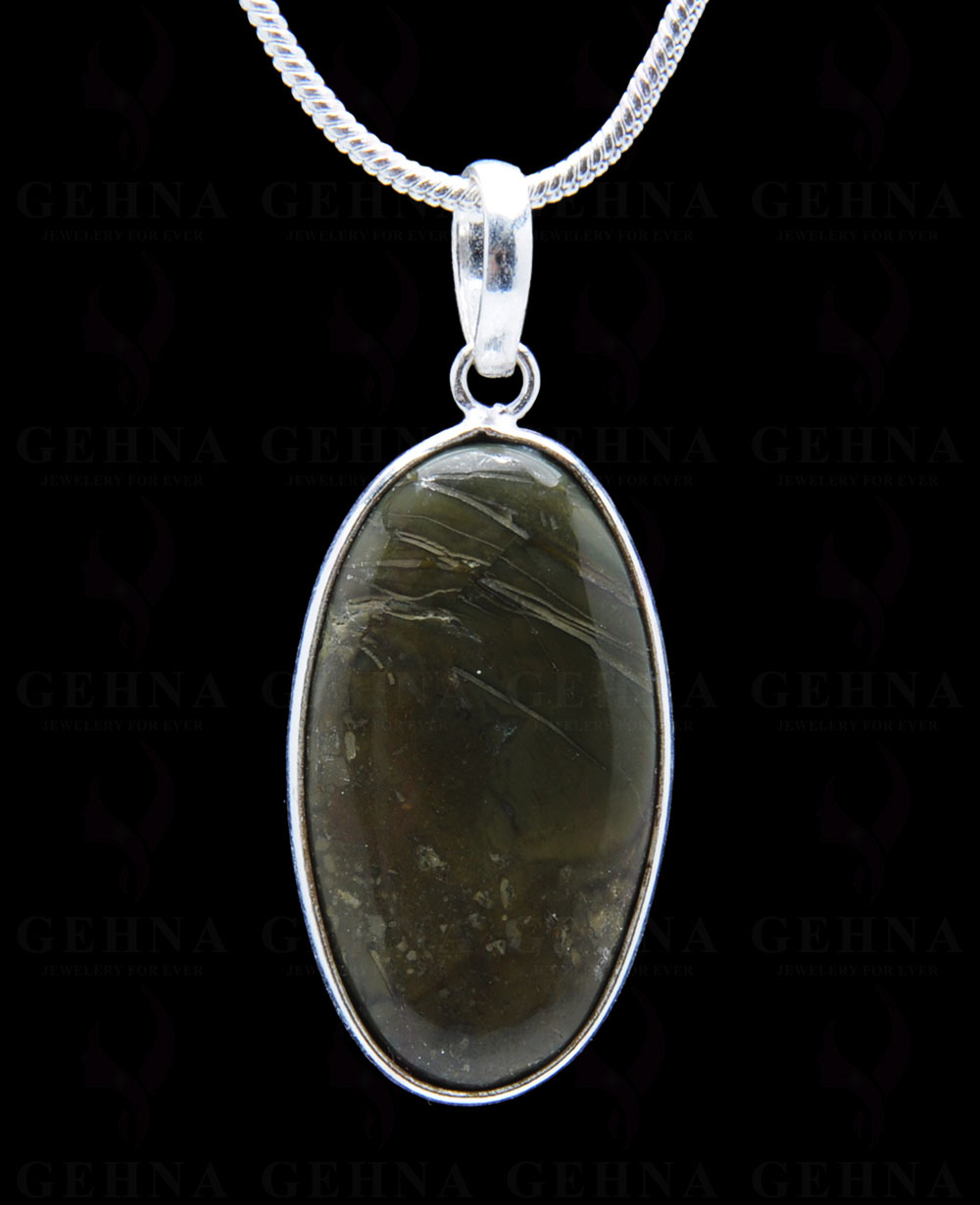 Desert Sage Jasper Gemstone Studded Pendant In.925 Silver Overlay GP3758