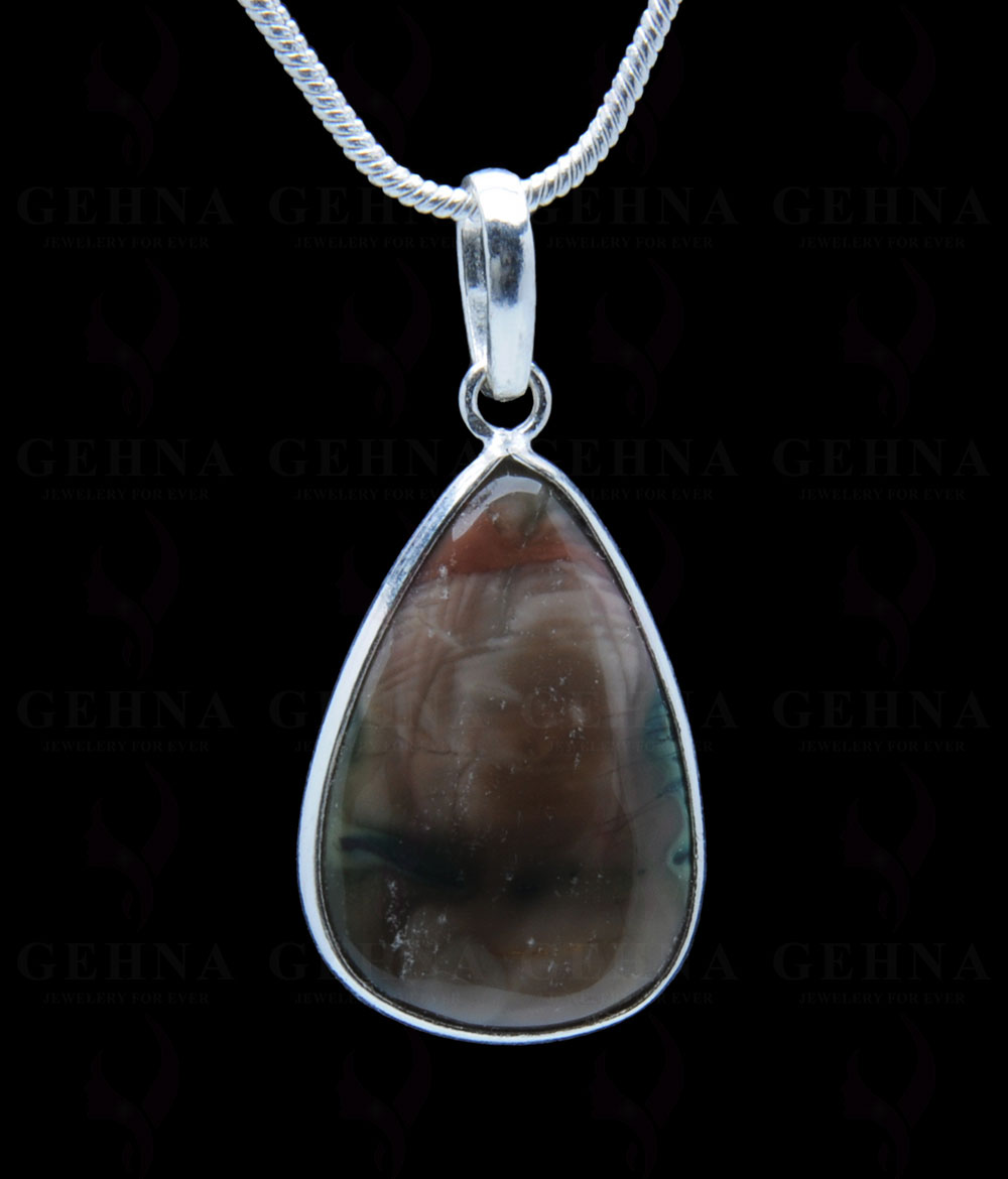 Creek Jasper Gemstone Studded Pendant In.925 Silver Overlay GP3760