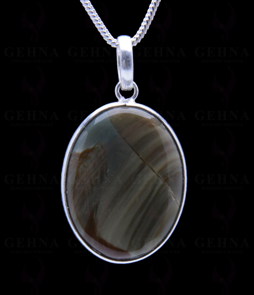 Creek Jasper Gemstone Studded Pendant In.925 Silver Overlay GP3761