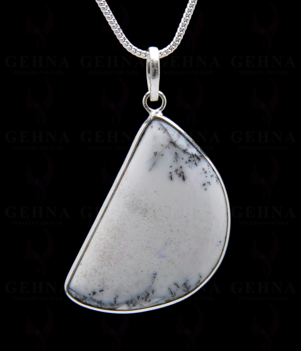 Dendritic Agate Gemstone Studded Pendant In.925 Silver Overlay GP3764