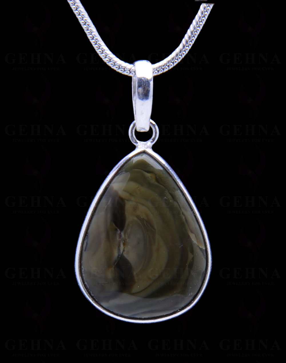 Green Creek Jasper Gemstone Studded Pendant In.925 Silver Overlay GP3767