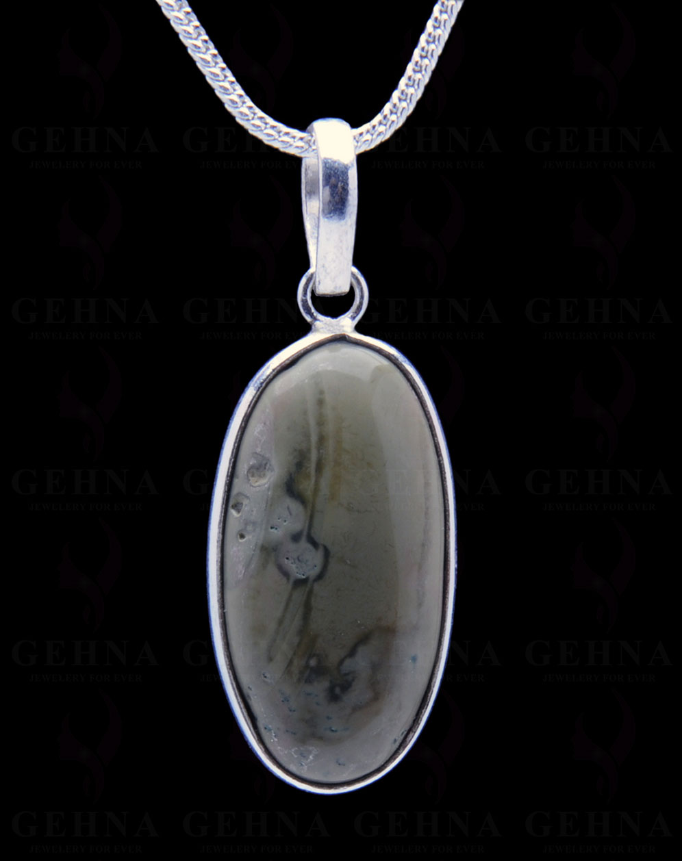 Creek Jasper Gemstone Studded Pendant In.925 Silver Overlay GP3768