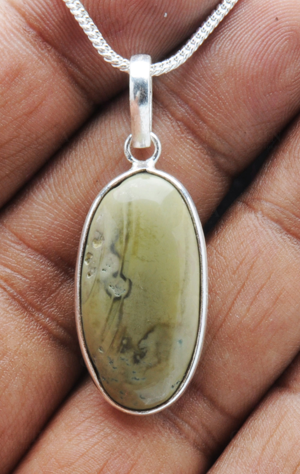 Creek Jasper Gemstone Studded Pendant In.925 Silver Overlay GP3768
