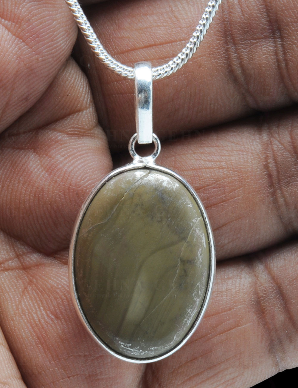 Desert Sage Jasper Gemstone Studded Pendant In.925 Silver Overlay GP3770
