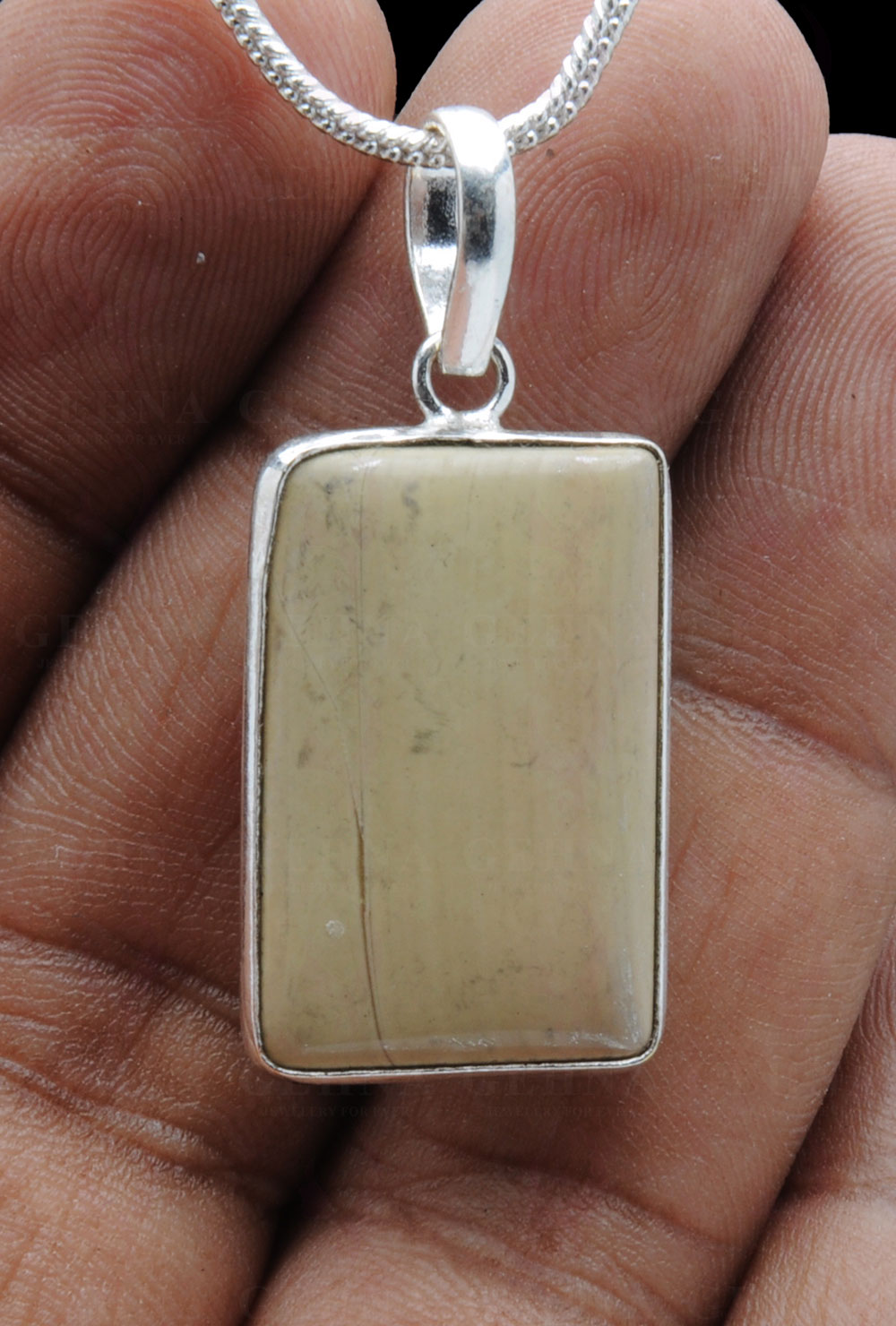 Desert Sage Jasper Gemstone Studded Pendant In.925 Silver Overlay GP3775