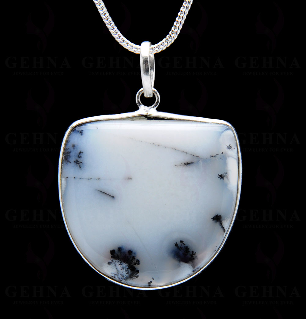 Dendritic Agate Gemstone Studded Pendant In.925 Silver Overlay GP3776