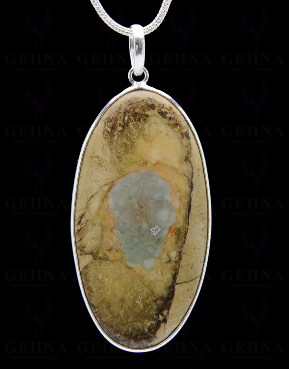 Green Creek Jasper Gemstone Studded Pendant In.925 Silver Overlay GP3777